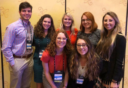 Marketing students and recent graduates presenting at the SMA Conference included, back row: Tanner Parsons, Helen McDowell, Bailey Hack, Hannah Maisel, Madison Allen; front row: Lauren Stabler and Melissa Nenninger.